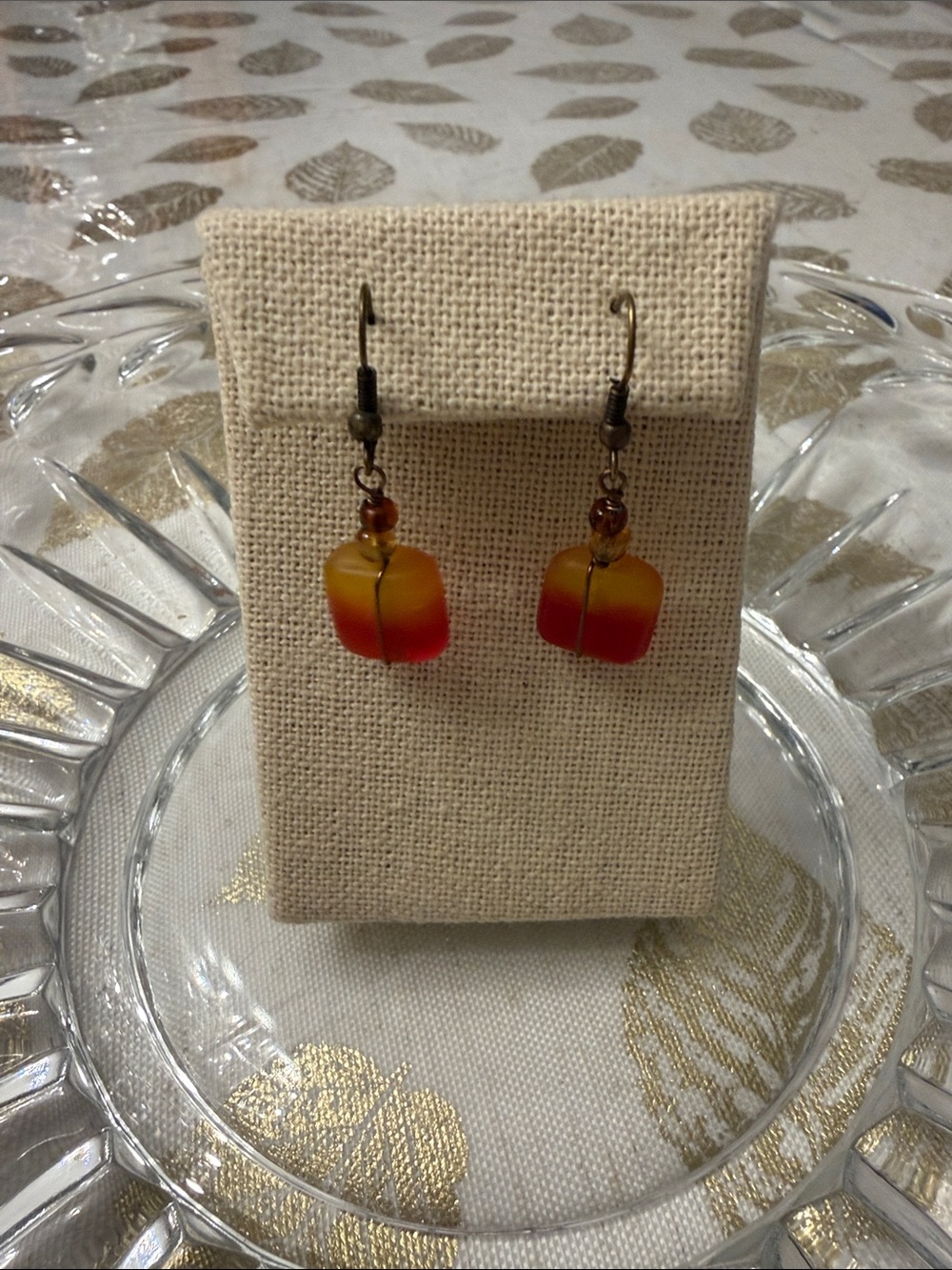 Hand Crafted Yellow and Red Cube Drop Earrings
